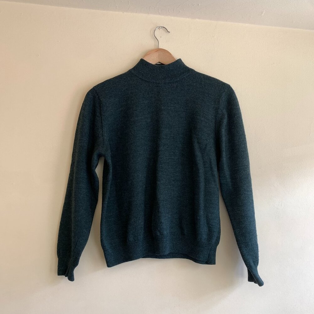 Vintage Charter Club Forest Green Merino Wool Mock Neck Sweater